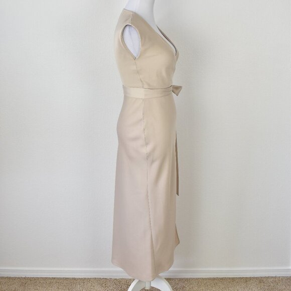 BHLDN Louisa Satin Charmeuse Champagne Cream Midi Dress - 0 - Picture 7 of 11